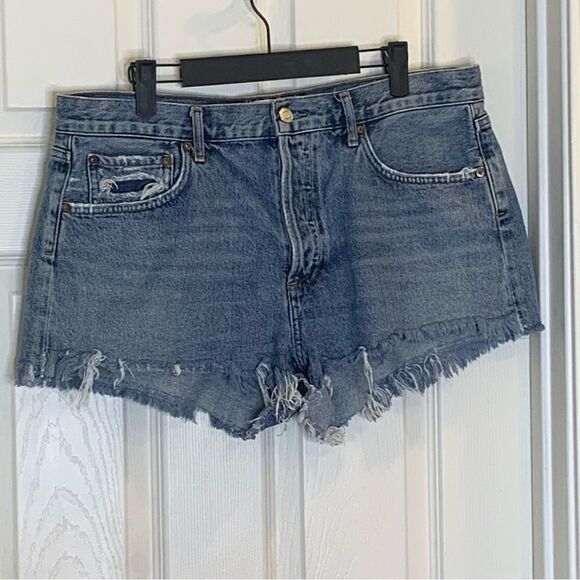 Agolde Shorts Parker Vintage Cutoff Distressed Denim Light Wash Blue Size 34 - Picture 2 of 10